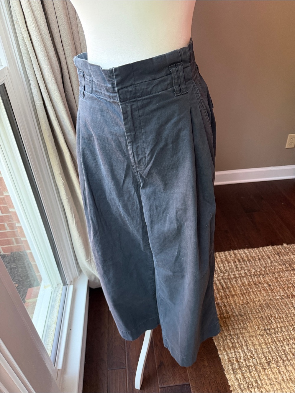 AE Paperbag Stretch Wide Leg High-Waist Cropped Pants — Navy